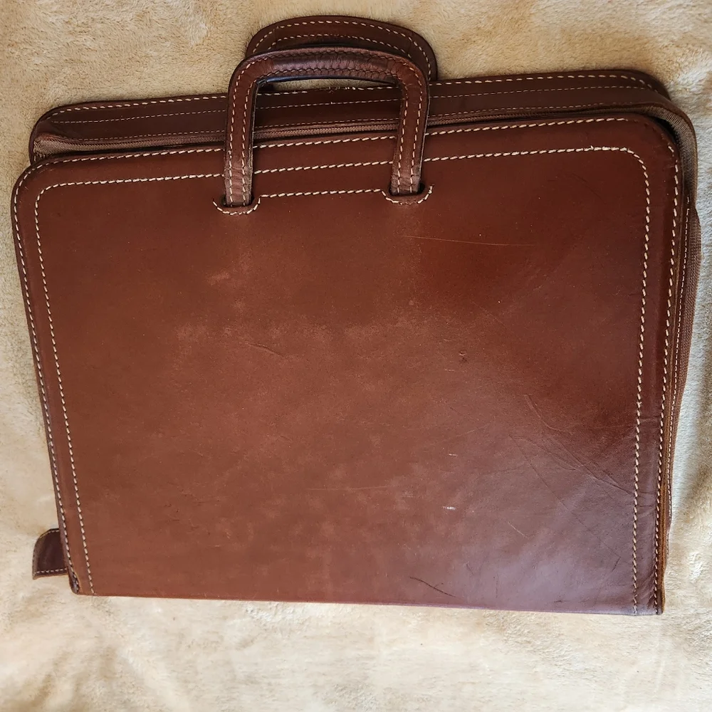 Vintage 1940s 1950s Brown Top Grain Cowhide Leather Portfolio Briefcase by Rexbi